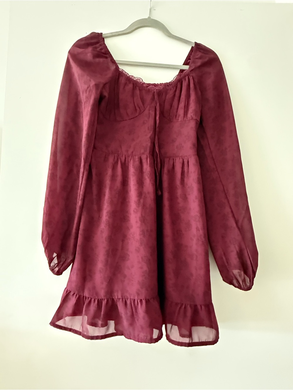 Hollister Burgundy Long Sleeve Ruffle-Hem Dress
